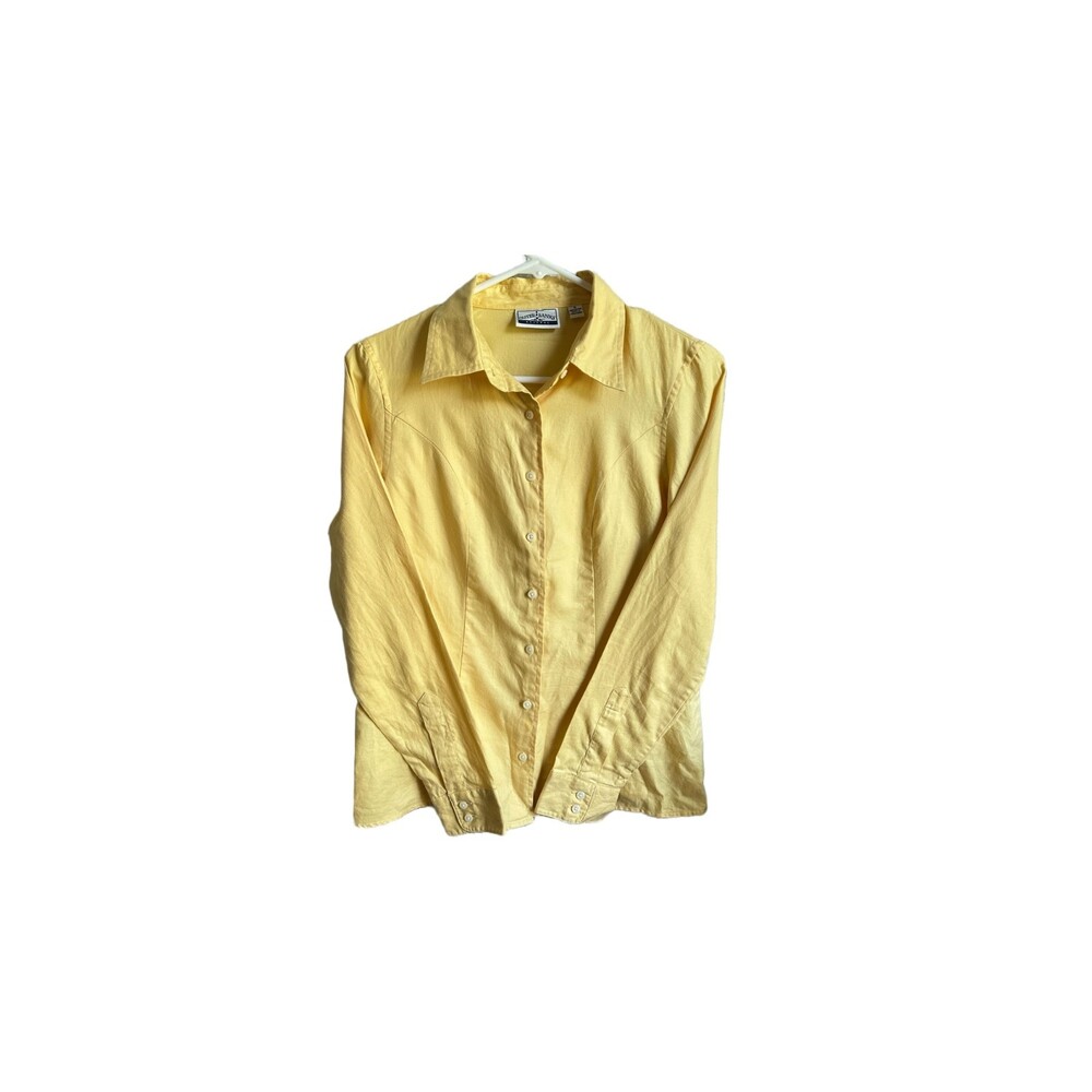 Outer Banks Womens Small Yellow Long Sleeve Collared Grandmacore Cotton Workwear